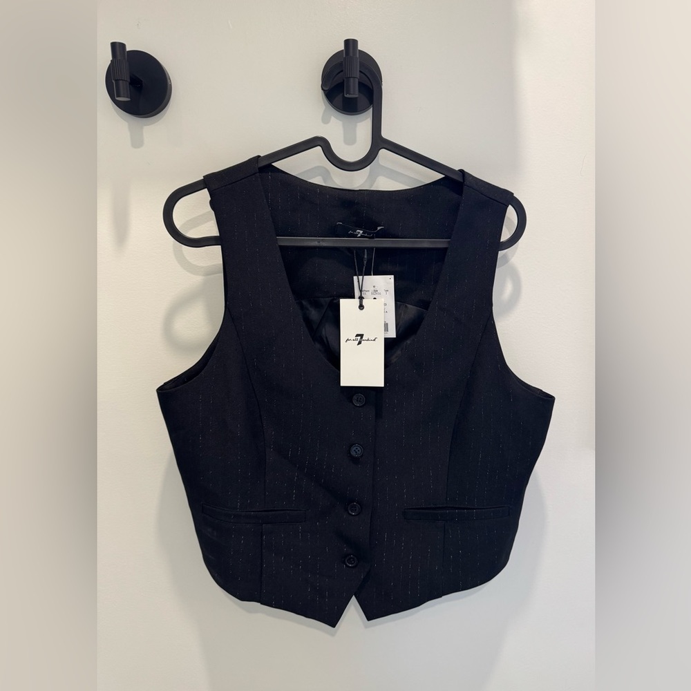 7 For All Mankind Black Pinstripe Crop Vest